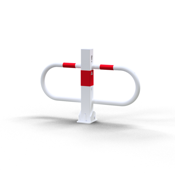 Car-park barrier | foldable with Euro | profile cylinder lock | hot-dip galvanized and white coated withred reflecting stripes